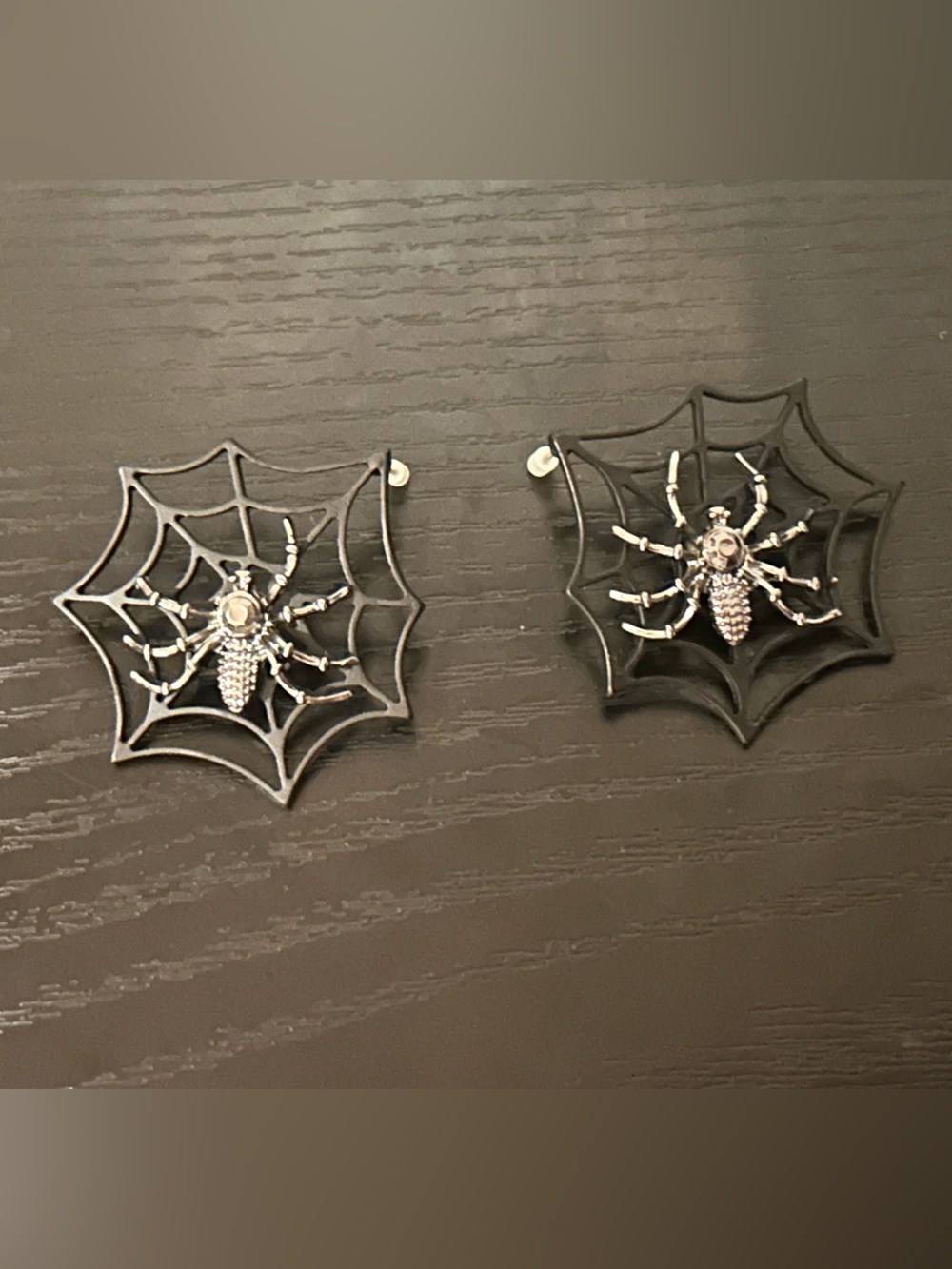 Goth Spider Web Earrings Black Silver